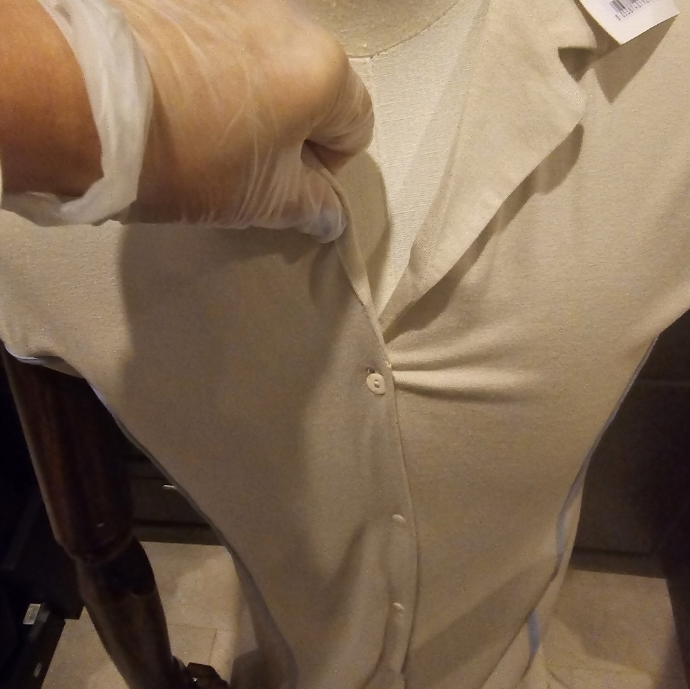 Frette LuxuryNewW/Tags 2025 Beige  Nightgown Pyjamas w/Blue Trim Button Down - Picture 6 of 15